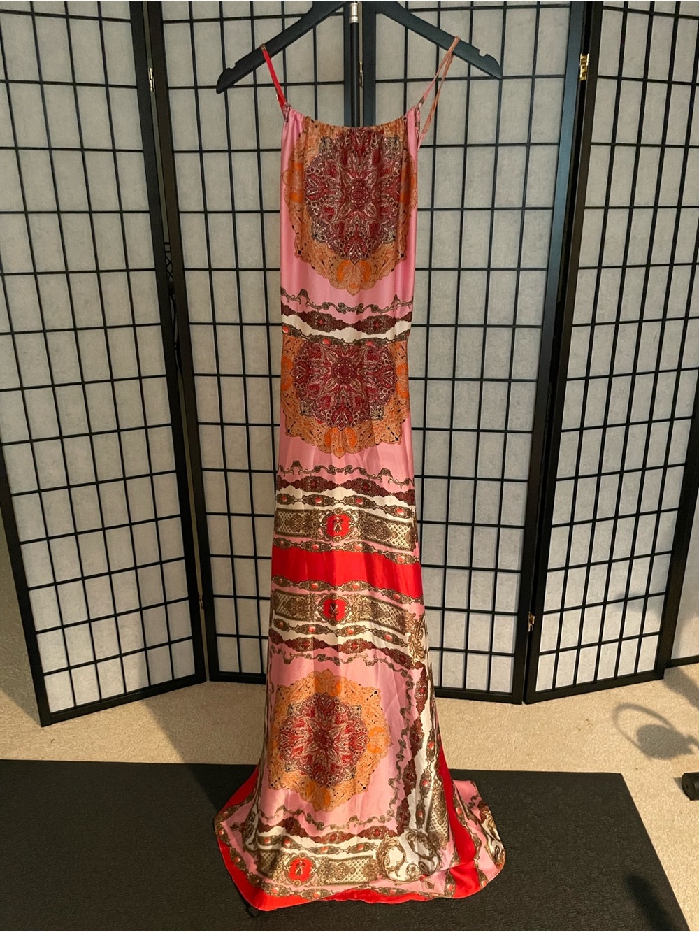 AKIRA Pink & Red Boho Maxi Slip Dress with Paisley Medallions - Picture 3 of 4